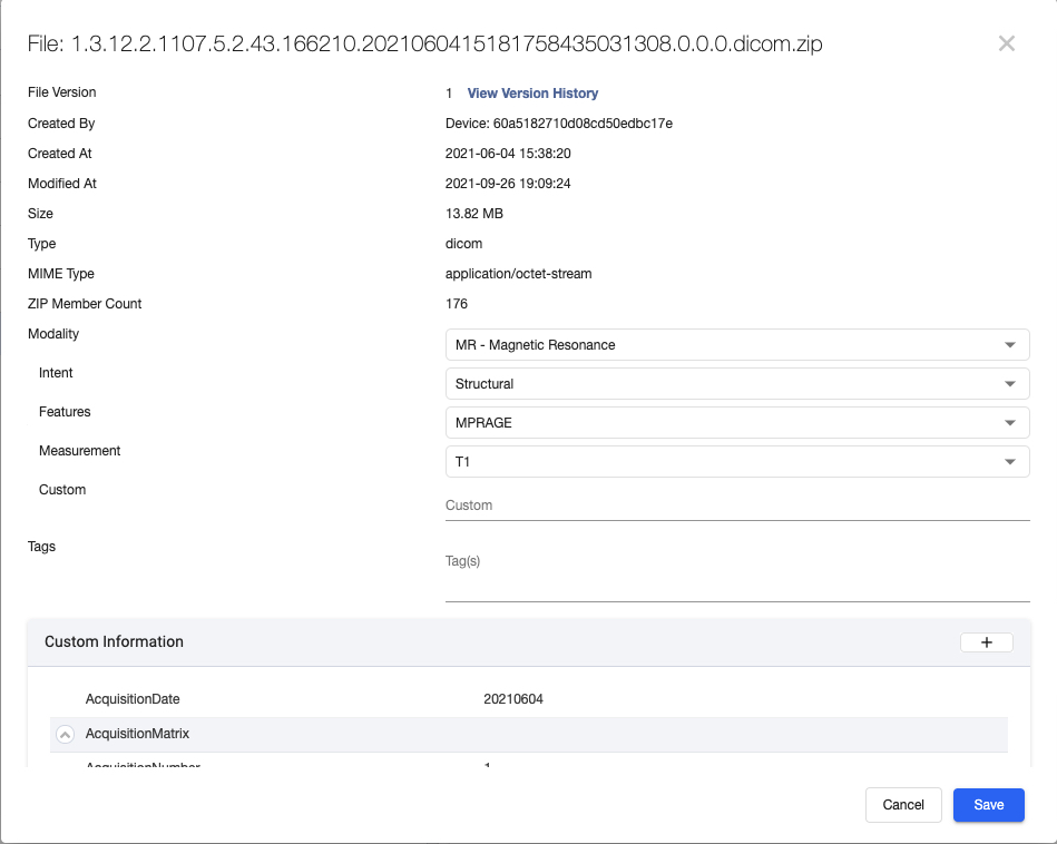 Example of Flywheel metadata