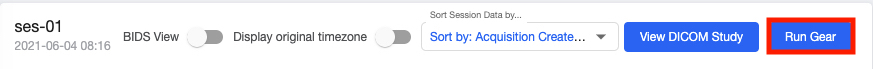 BIDS Curation Run Gear button