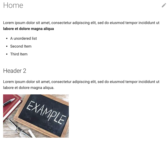 Example homepage rendered from markdown